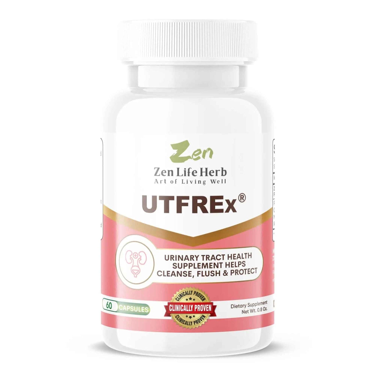 ZEN LIFE HERB UTFREx – Fast Acting - Promotes Urinary Tract Health Supports Healthy Immune and Urinary System, No Vitamins, Minerals, Prebiotics, Sugar, Plant-Based Supplement (60 Capsules)