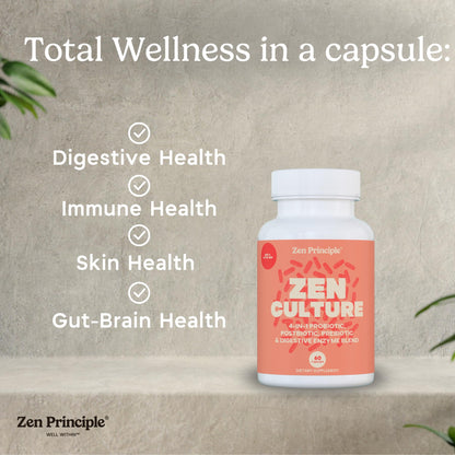 Zen Principle Zenculture™ – 4-in-1 Synbiotic Supplement (Probiotic + Prebiotic + Postbiotic + Digestive Enzymes) with CoreBiome®. Anti Bloating, - PrimeBioHealth - canada supplements