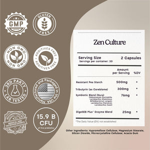Zen Principle Zenculture™ – 4-in-1 Synbiotic Supplement (Probiotic + Prebiotic + Postbiotic + Digestive Enzymes) with CoreBiome®. Anti Bloating, - PrimeBioHealth - canada supplements