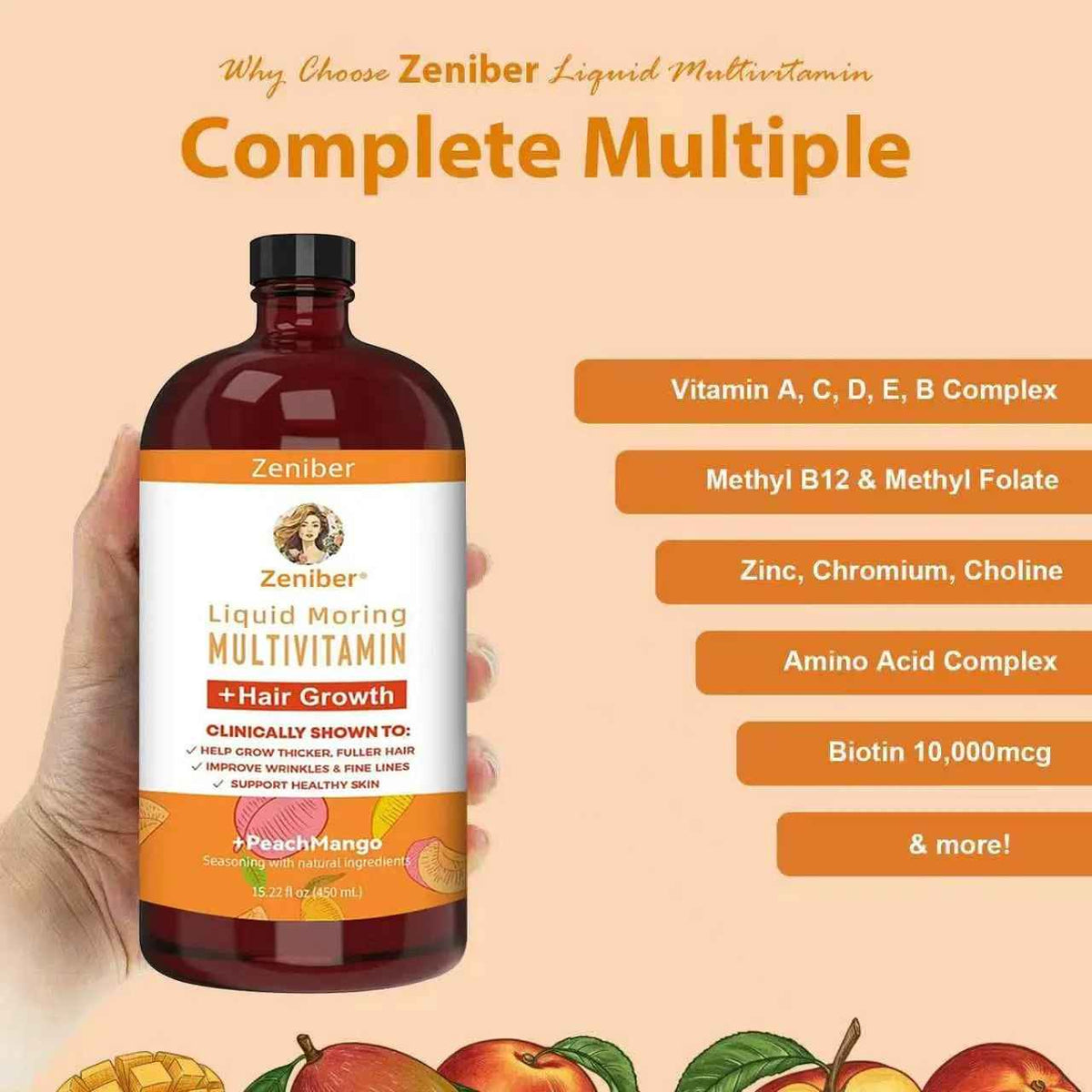 Zeniber MaayRuth Multivitamins Hair Growth| Liquid Multivitamin for Hair Growth | Biotin 10000mcg | Hair & Skin Support Supplement |
