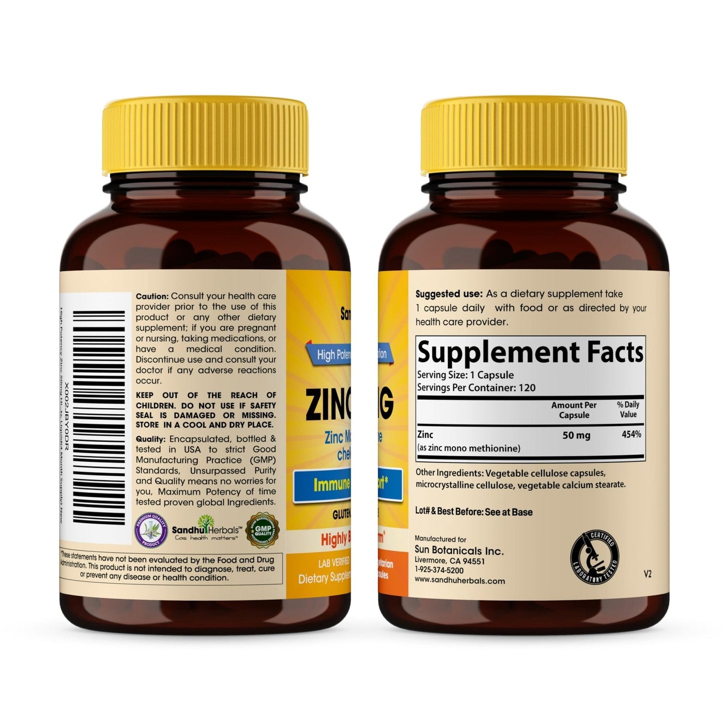 Zinc 50mg Capsules for Men and Women, 120 Count | Highly Absorbable Zinc Supplements for Immune System Support | Zink 50 mg Mono Methionine Chelated Complex - PrimeBioHealth - canada supplements