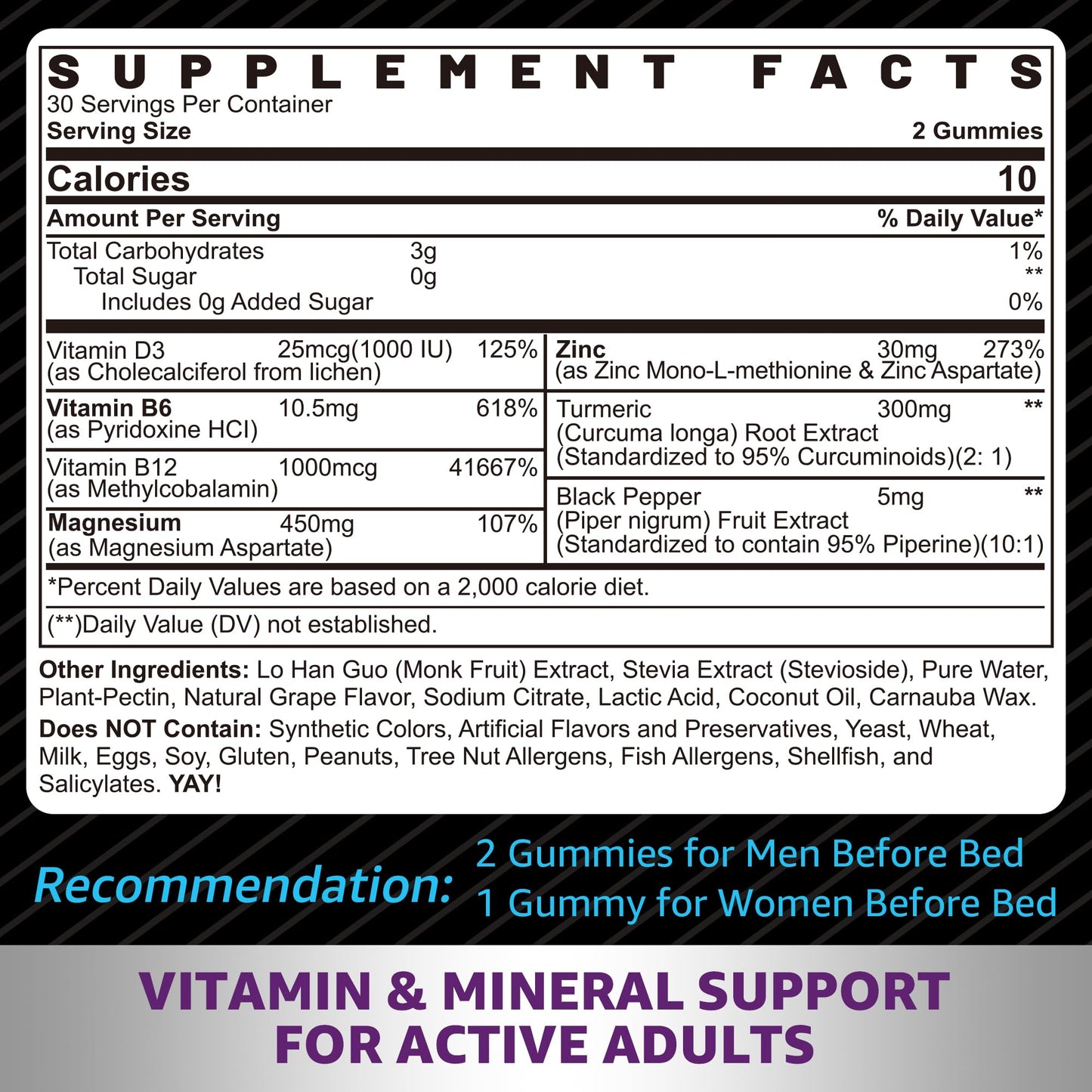 Zinc and Magnesium Supplement, Zinc Magnesium Aspartate Post Workout Gummies for Men Women, with Vitamin B6, B12, D3, Turmeric for Nighttime Recovery, Reduce Fatigue, Boost Immunity & Sleep, 120 Count - PrimeBioHealth - canada supplements