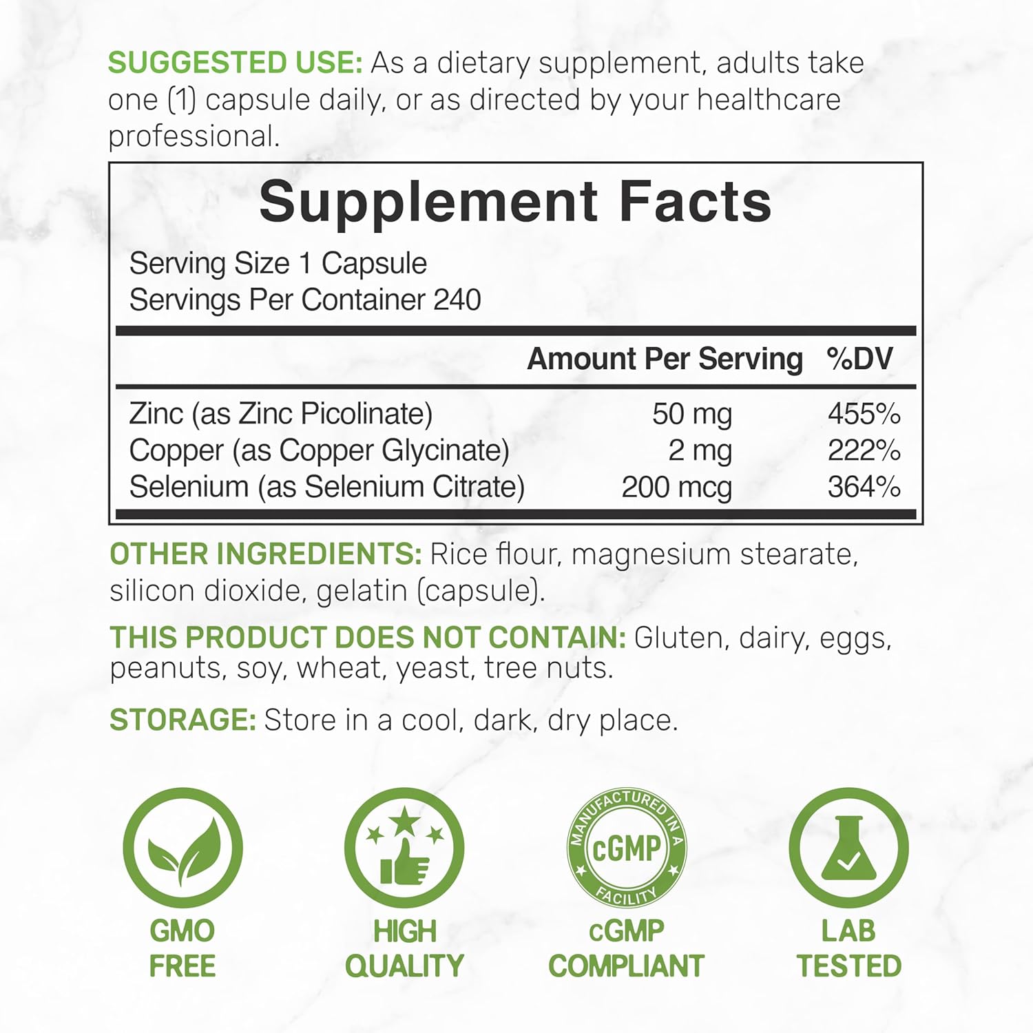 Zinc Picolinate 50mg with Copper & Selenium, 240 Capsules | 3-in-1 High Absorption Mineral Complex | Chelated Zinc Supplement for Immune Support* | 8 Month Supply - PrimeBioHealth - canada supplements