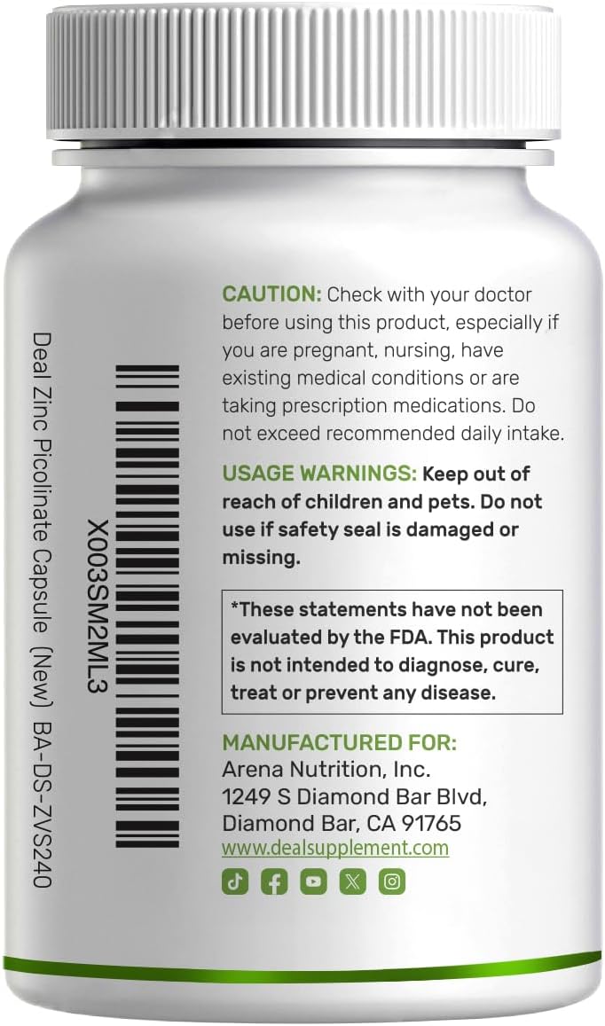 Zinc Picolinate 50mg with Copper & Selenium, 240 Capsules | 3-in-1 High Absorption Mineral Complex | Chelated Zinc Supplement for Immune Support* | 8 Month Supply - PrimeBioHealth - canada supplements