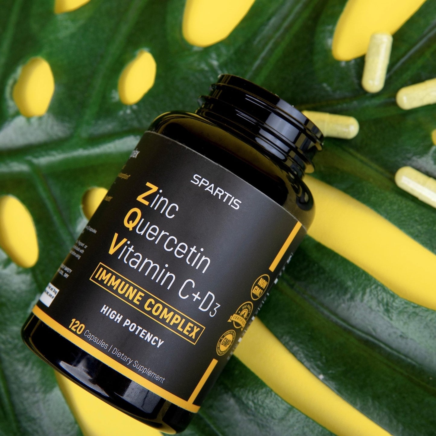 Zinc Quercetin 500mg with Vitamin C Vitamin D3 Bromelain Immune Support High Potency Quercetin Zinc Supplement ZQV by SPARTIS (Pack of 1 Bottle at 120-Caps) - PrimeBioHealth - canada supplements