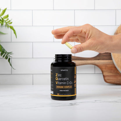 Zinc Quercetin 500mg with Vitamin C Vitamin D3 Bromelain Immune Support High Potency Quercetin Zinc Supplement ZQV by SPARTIS (Pack of 1 Bottle at 120-Caps) - PrimeBioHealth - canada supplements